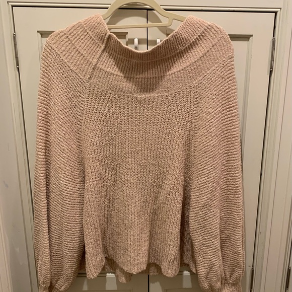 EUC  Free People Edessa Off-Shoulder cotton blend Beige Sweater for Women Sz L - Picture 7 of 14
